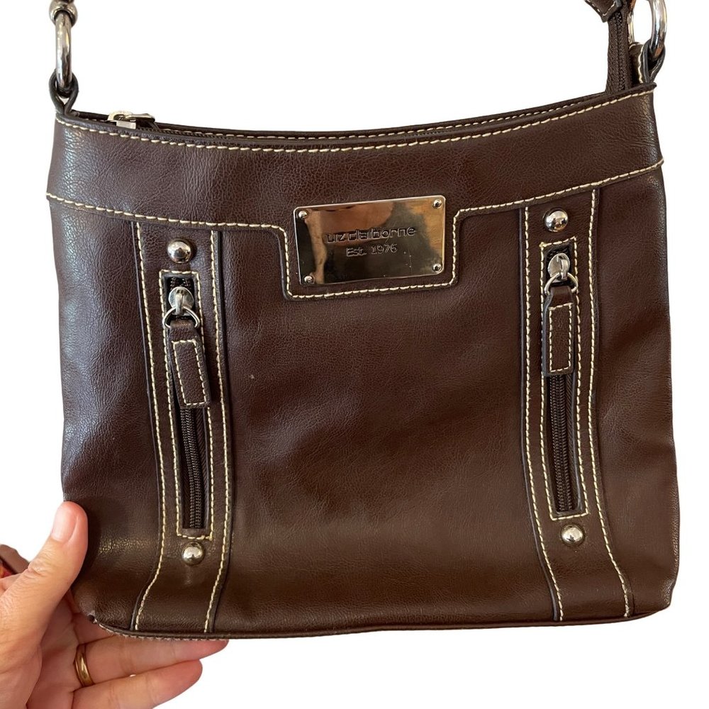 Liz Claiborne Shoulder bag Crossbody Zipper Purse Brown Pebbled Veg Leather Med - Picture 2 of 12